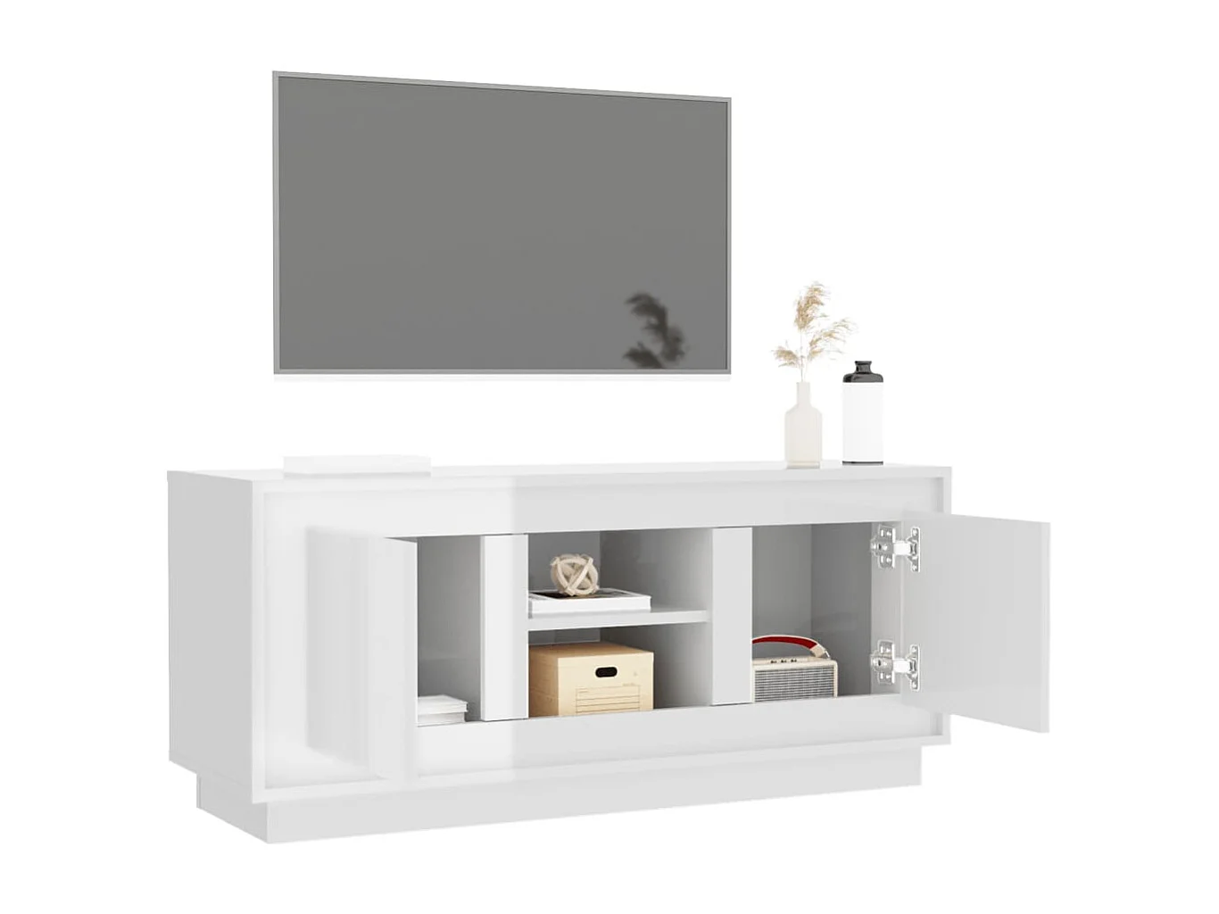 Kedron  Meuble TV blanc brillant 102x35x45 cm bois d'ingénierie