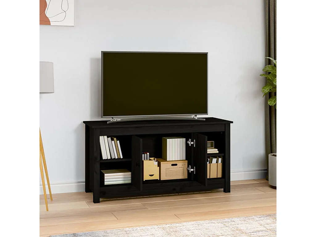 Forest City  Meuble TV Noir 103x36,5x52 cm Bois de pin massif