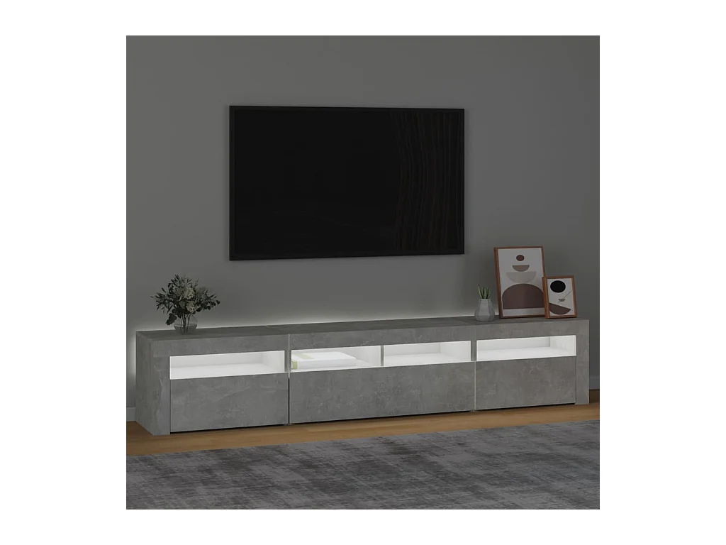 Vleteren  Meuble TV avec lumières LED Gris béton 210x35x40 cm