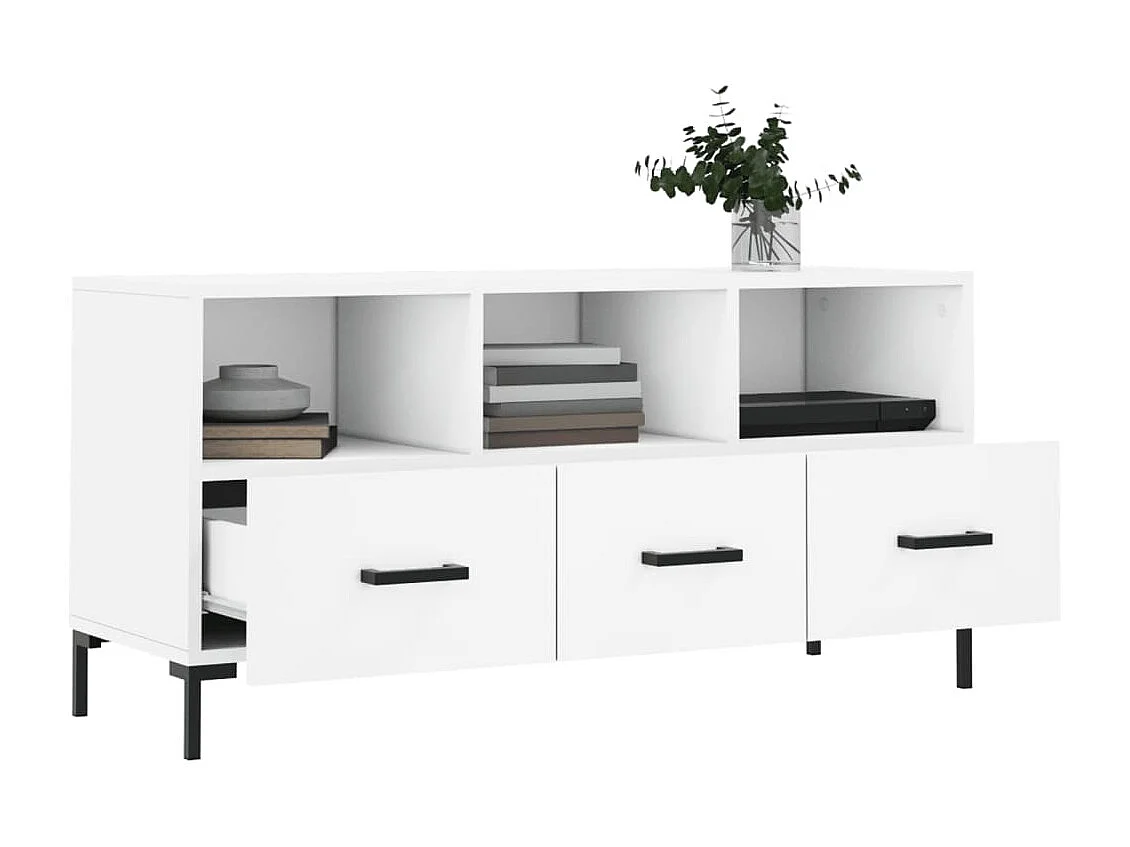 Évreux  Meuble TV blanc 102x36x50 cm bois d'ingénierie