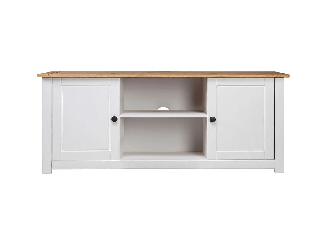Caldir  Meuble TV Blanc 120x40x50 cm Bois de pin massif Gamme Panama