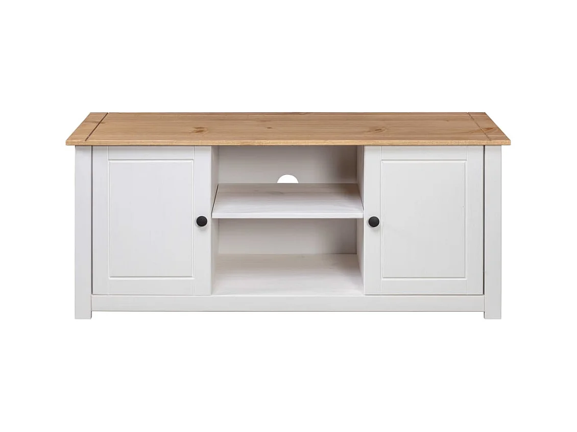 Caldir  Meuble TV Blanc 120x40x50 cm Bois de pin massif Gamme Panama