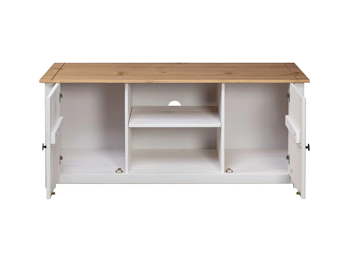 Caldir  Meuble TV Blanc 120x40x50 cm Bois de pin massif Gamme Panama