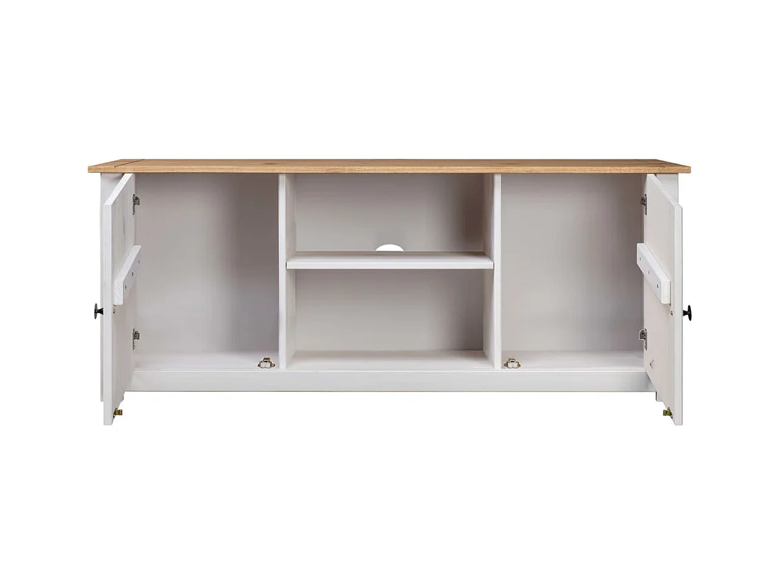 Caldir  Meuble TV Blanc 120x40x50 cm Bois de pin massif Gamme Panama
