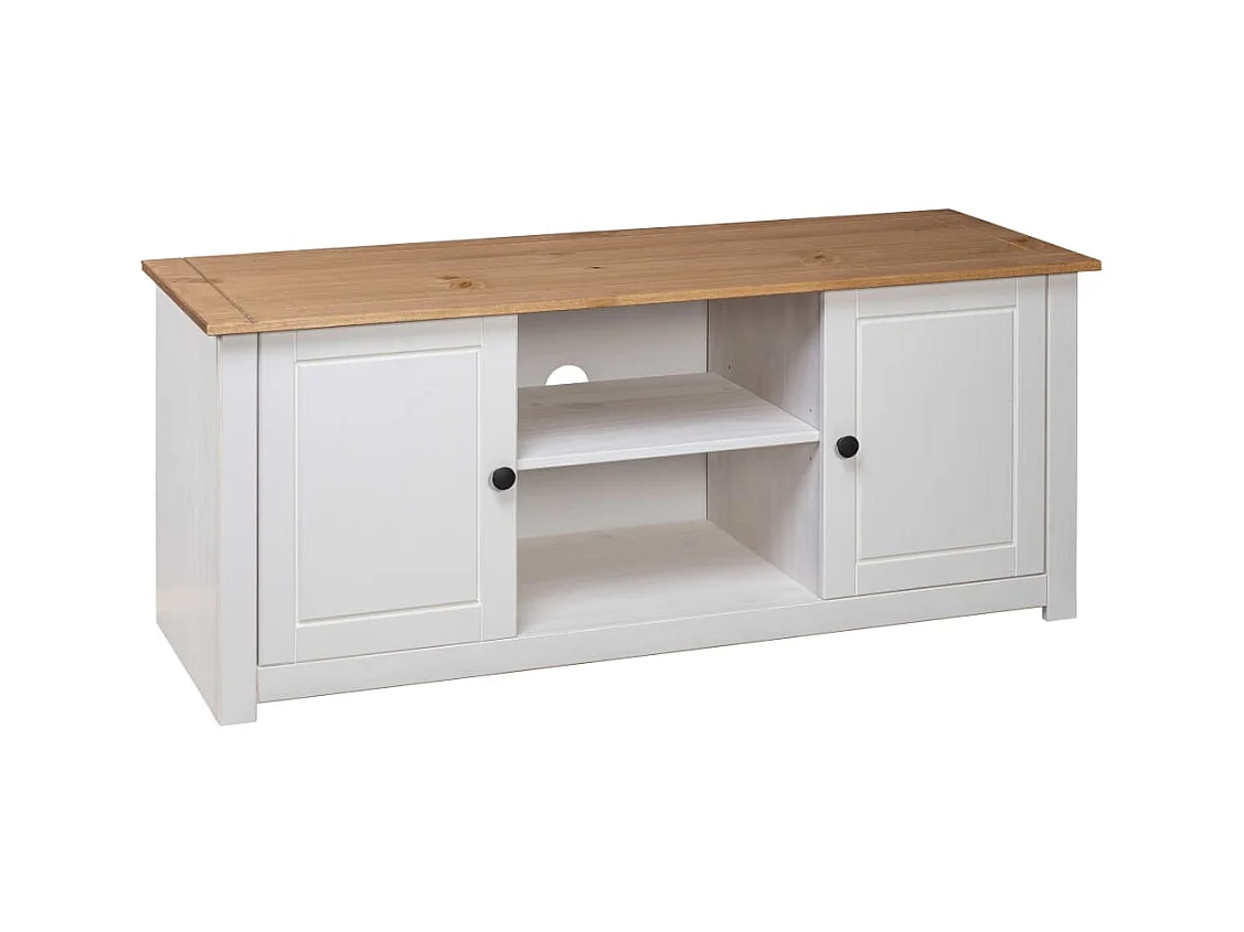 Caldir  Meuble TV Blanc 120x40x50 cm Bois de pin massif Gamme Panama