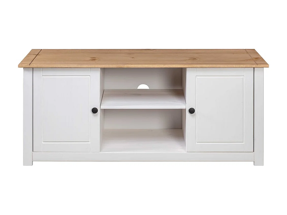 Caldir  Meuble TV Blanc 120x40x50 cm Bois de pin massif Gamme Panama