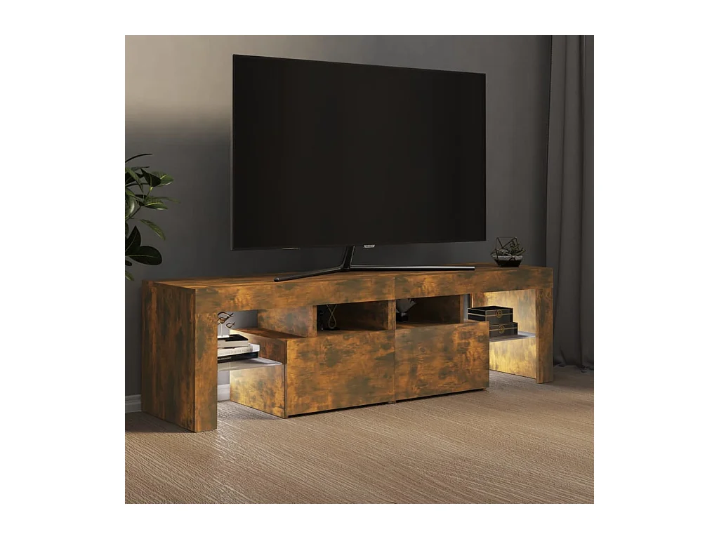 Hayo  Meuble TV avec lumières LED Chêne fumé 140x36,5x40 cm