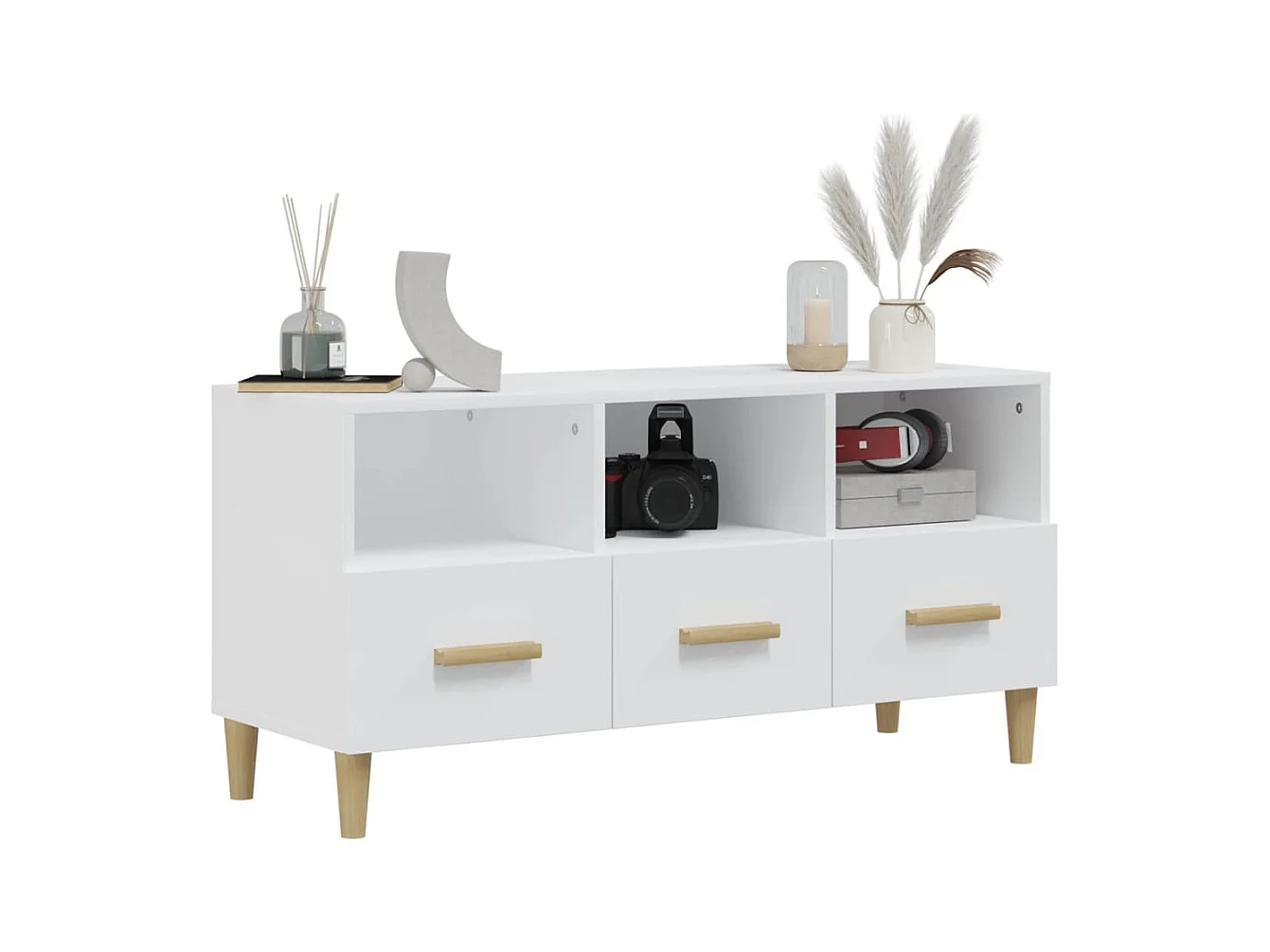 Sophie-Françoise  Meuble TV Blanc brillant 102x36x50 cm Bois d'ingénierie