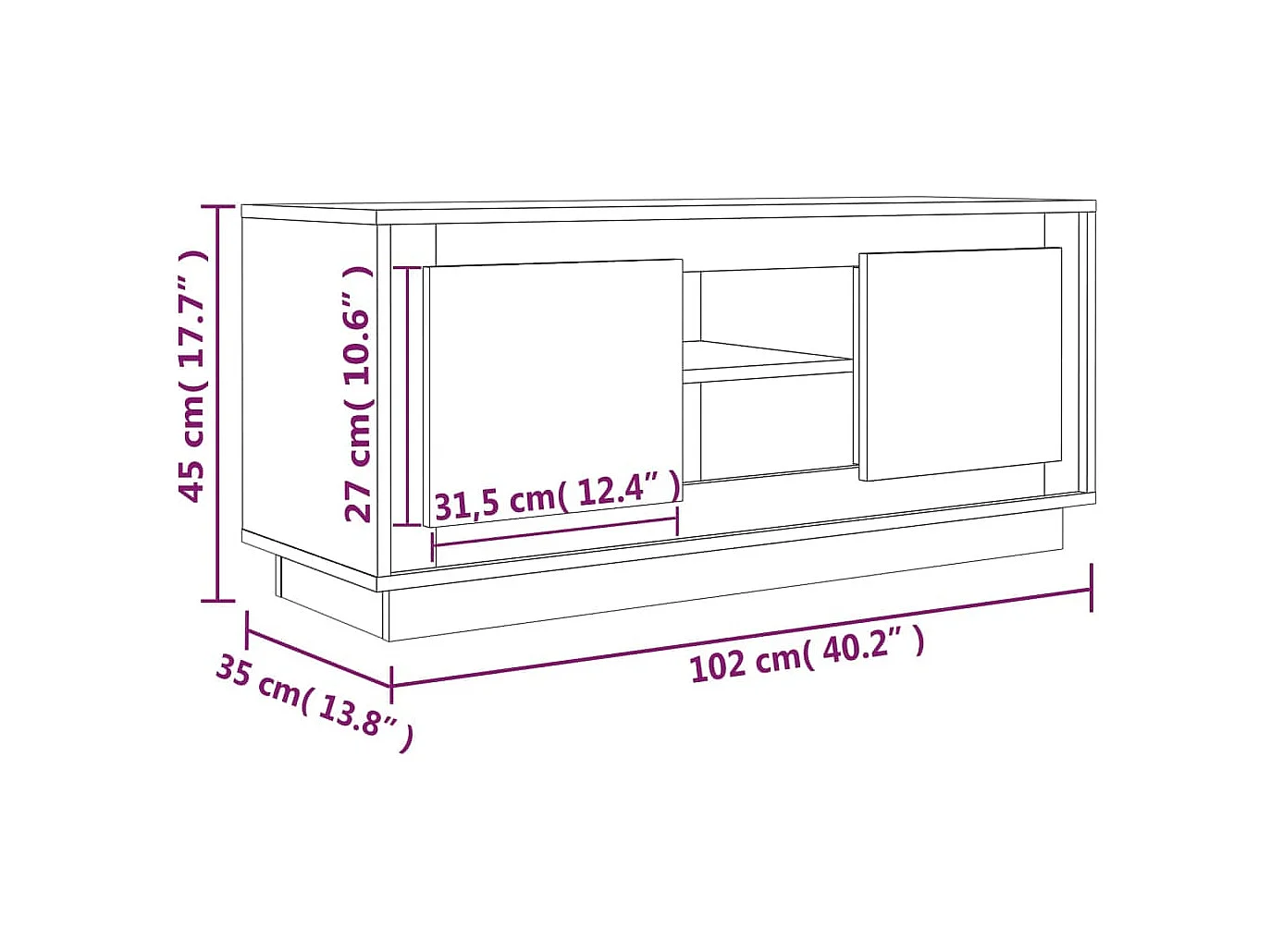 Kedron  Meuble TV gris béton 102x35x45 cm bois d'ingénierie