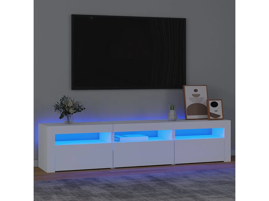 Vleteren  Meuble TV avec lumières LED Blanc 180x35x40 cm