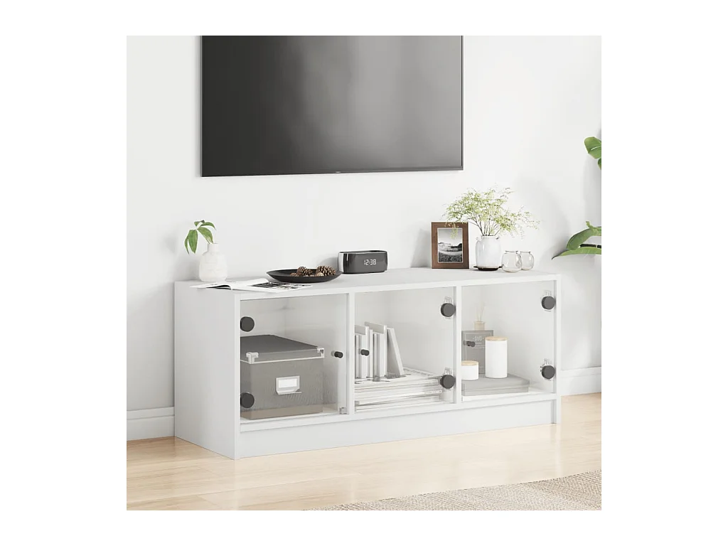 Ilgar  Meuble TV avec portes en verre blanc 102x37x42 cm