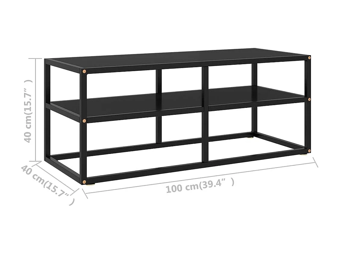 Iselin Marie  Meuble TV noir avec verre noir 100x40x40 cm