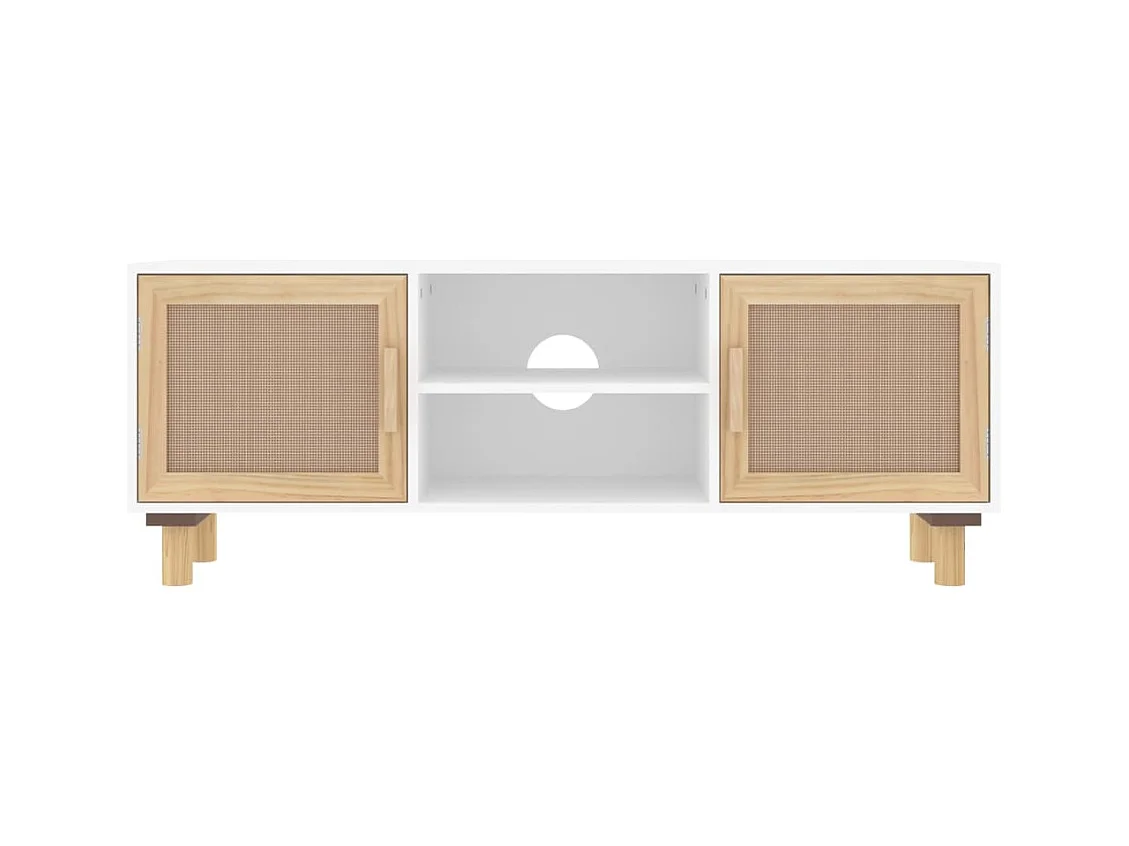 Claudia  Tv-meubel 105x30x40 cm massief grenenhout en rattan wit