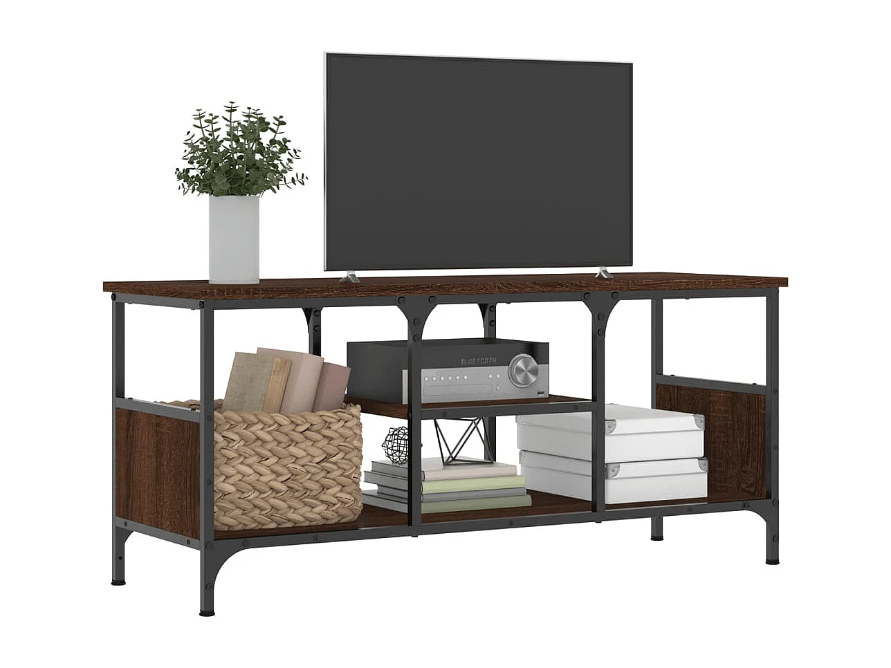 Numa  Tv-meubel 100x35x45 cm bewerkt hout en ijzer bruin eikenkleur