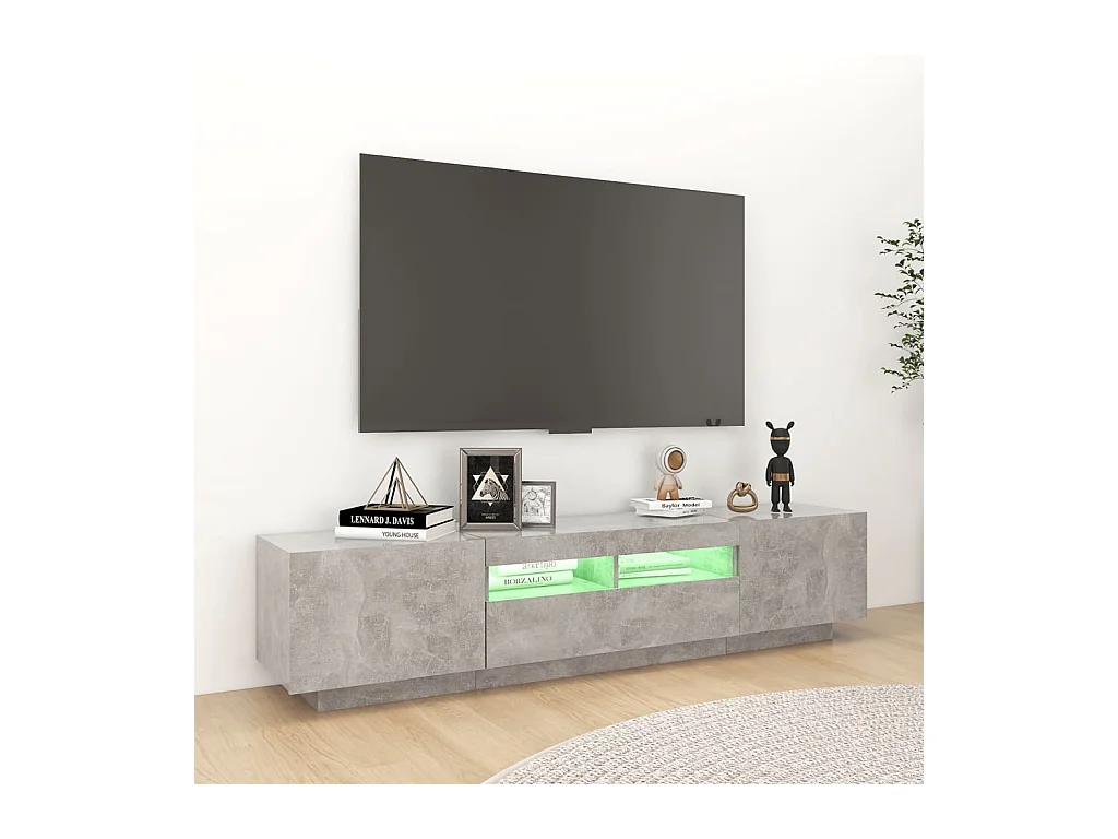 Wyandotte  Meuble TV avec lumières LED Gris béton 180x35x40 cm