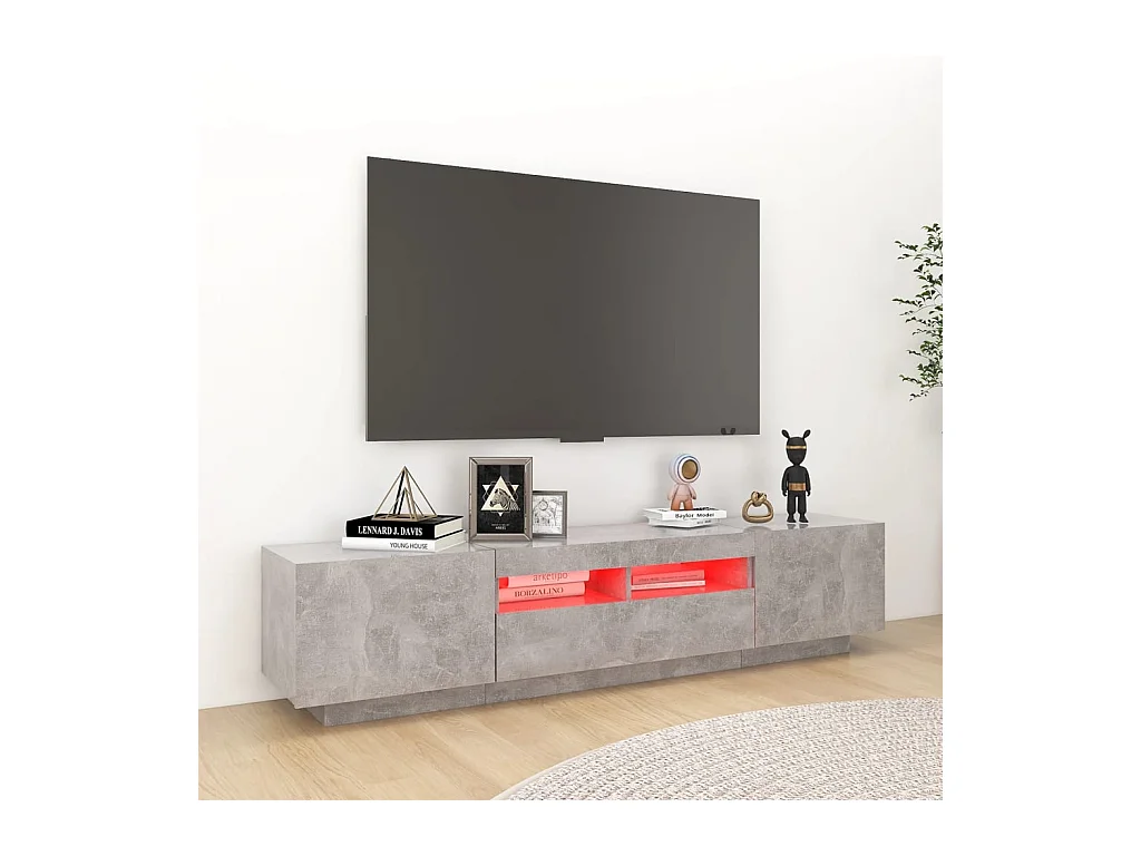 Wyandotte  Meuble TV avec lumières LED Gris béton 180x35x40 cm