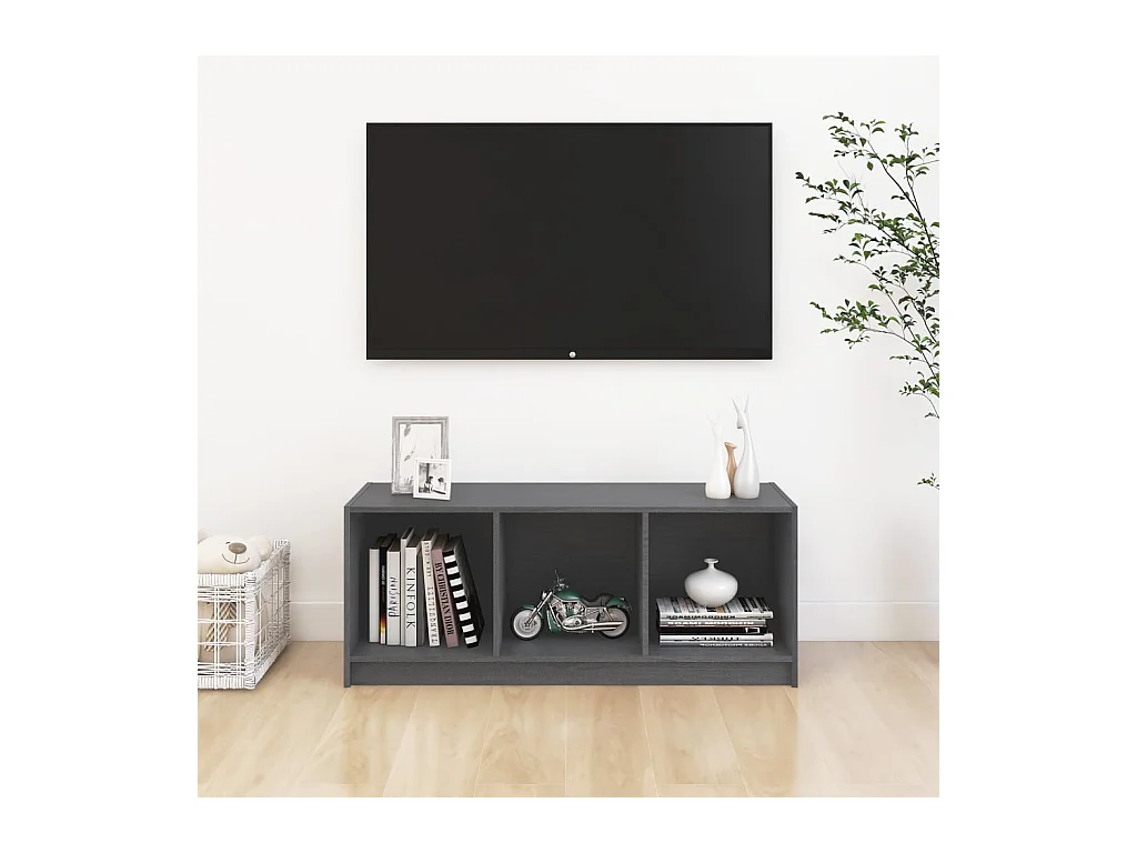 Qara  Meuble TV Gris 104x33x41 cm Bois de pin massif