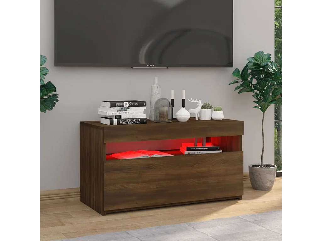 Ilion  Meuble TV avec lumières LED Chêne marron 75x35x40 cm