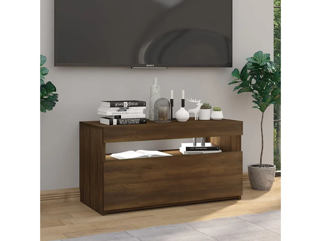 Ilion  Meuble TV avec lumières LED Chêne marron 75x35x40 cm