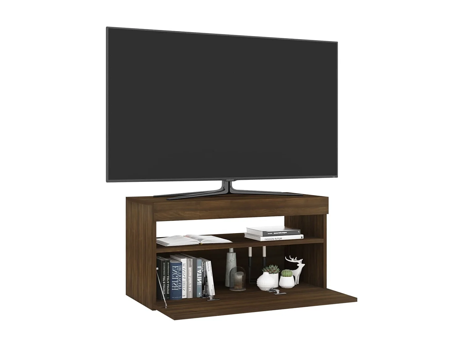 Ilion  Meuble TV avec lumières LED Chêne marron 75x35x40 cm