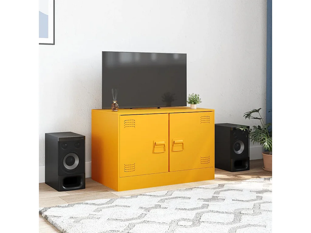 Castlerea  Mueble para TV de acero amarillo mostaza 67x39x44 cm