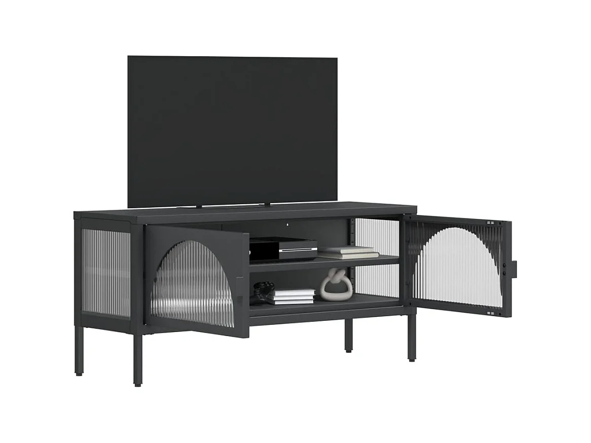 Garden Furniture -  Meuble TV noir 105x35x50 cm verre et acier