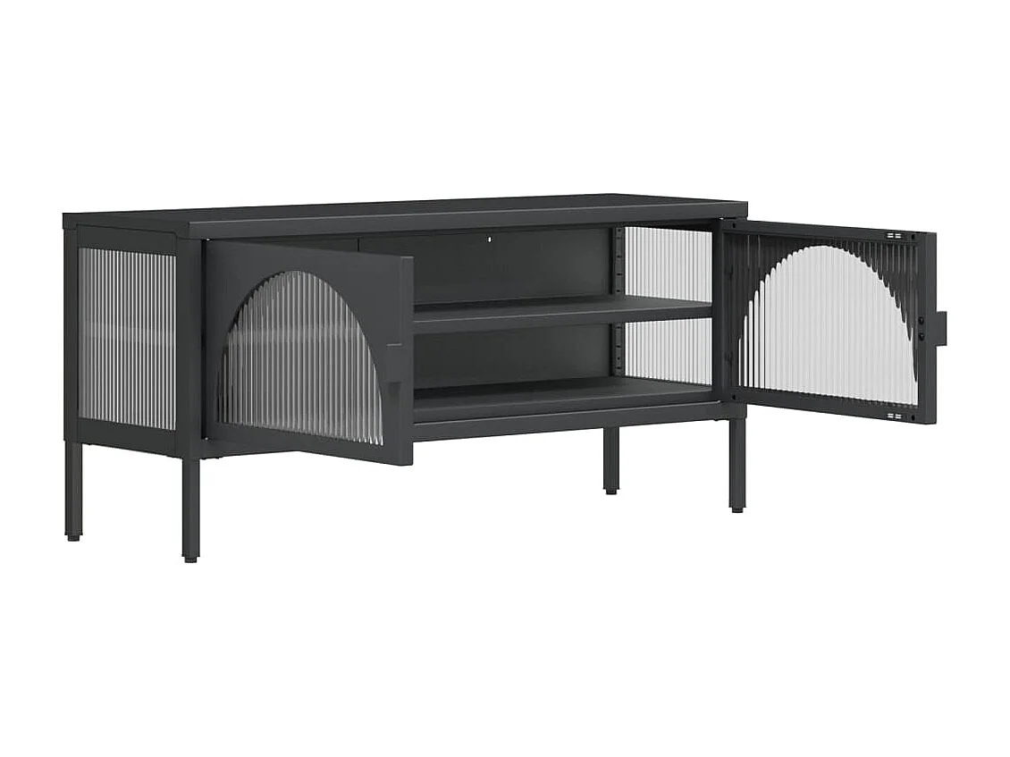Garden Furniture -  Meuble TV noir 105x35x50 cm verre et acier