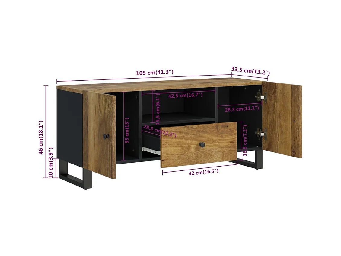 Invar  Meuble TV 105x33,5x46 cm bois de manguier et d'ingénierie