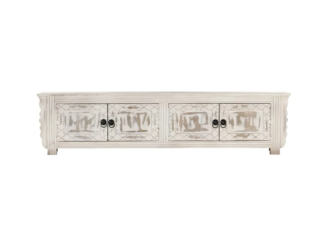 Garden Furniture -  Meuble TV Blanc 140x30x35 cm Bois massif de manguier