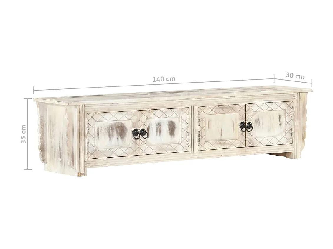 Garden Furniture -  Meuble TV Blanc 140x30x35 cm Bois massif de manguier