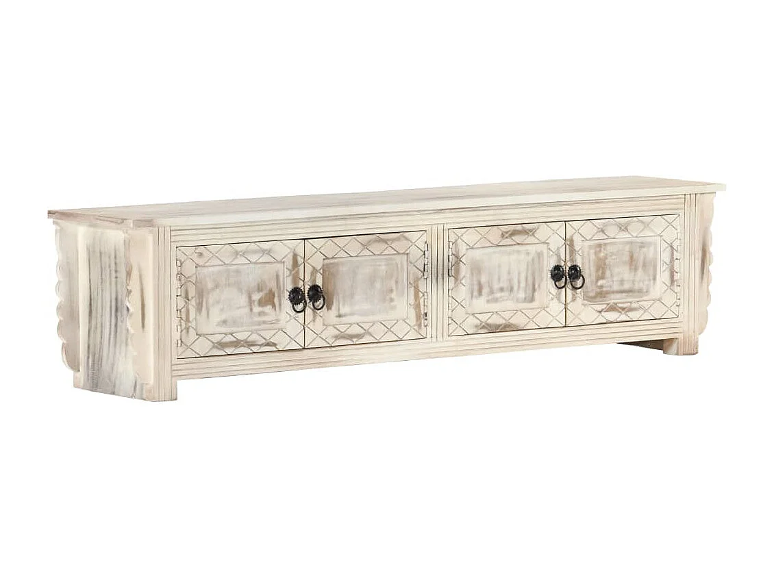 Garden Furniture -  Meuble TV Blanc 140x30x35 cm Bois massif de manguier