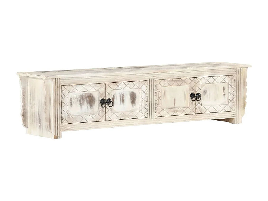 Garden Furniture -  Mueble de TV de madera maciza de mango blanco 140x30x35 cm