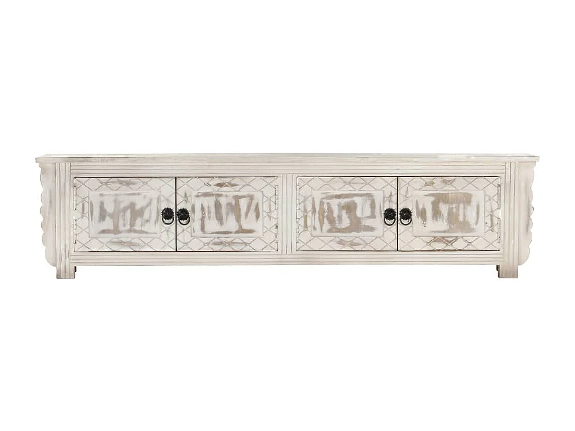 Garden Furniture -  Mueble de TV de madera maciza de mango blanco 140x30x35 cm