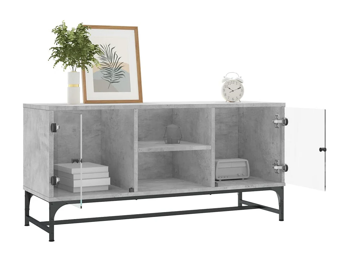 Nurmes  Mueble de TV con puertas de vidrio gris hormigón 102x37x50 cm