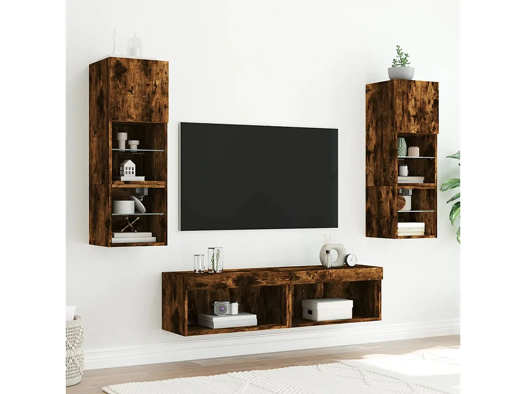 Mano  Meubles TV avec lumières LED 2 pcs chêne fumé 60x30x30 cm