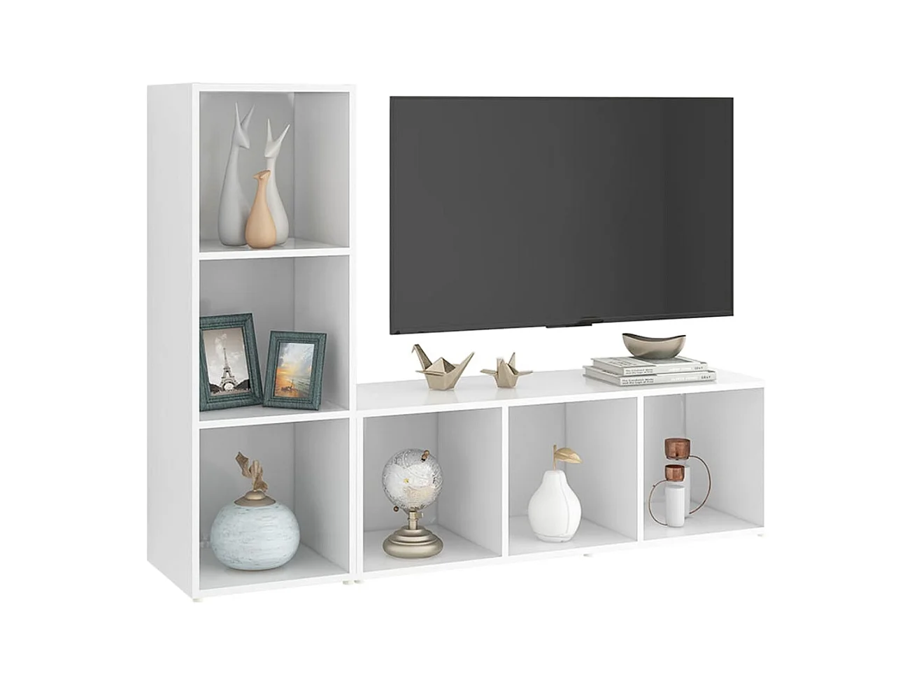 Garden Furniture -  Meubles TV 2 pcs Blanc 107x35x37 cm Bois d'ingénierie