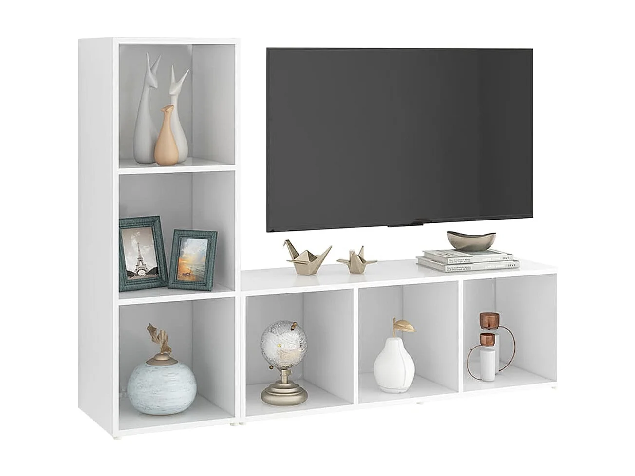 Garden Furniture -  Meubles TV 2 pcs Blanc 107x35x37 cm Bois d'ingénierie