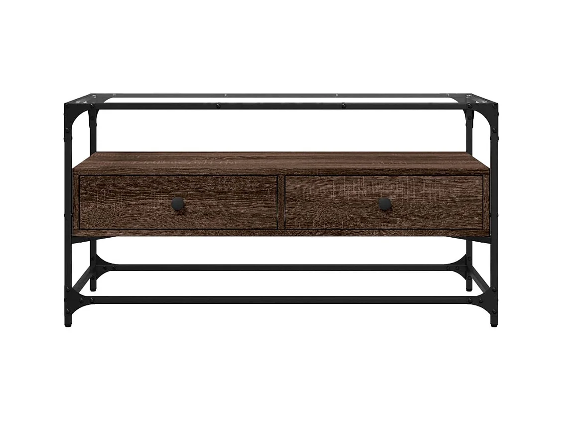 Varel  Mueble TV cristal y madera ingeniería marrón roble 98x35x51 cm