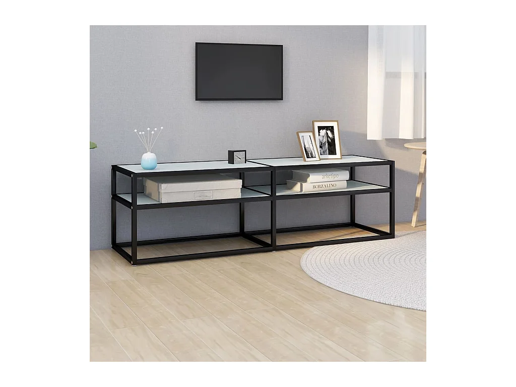 Ballypatrick  Mueble de TV vidrio templado color mármol blanco 140x40x40,5 cm