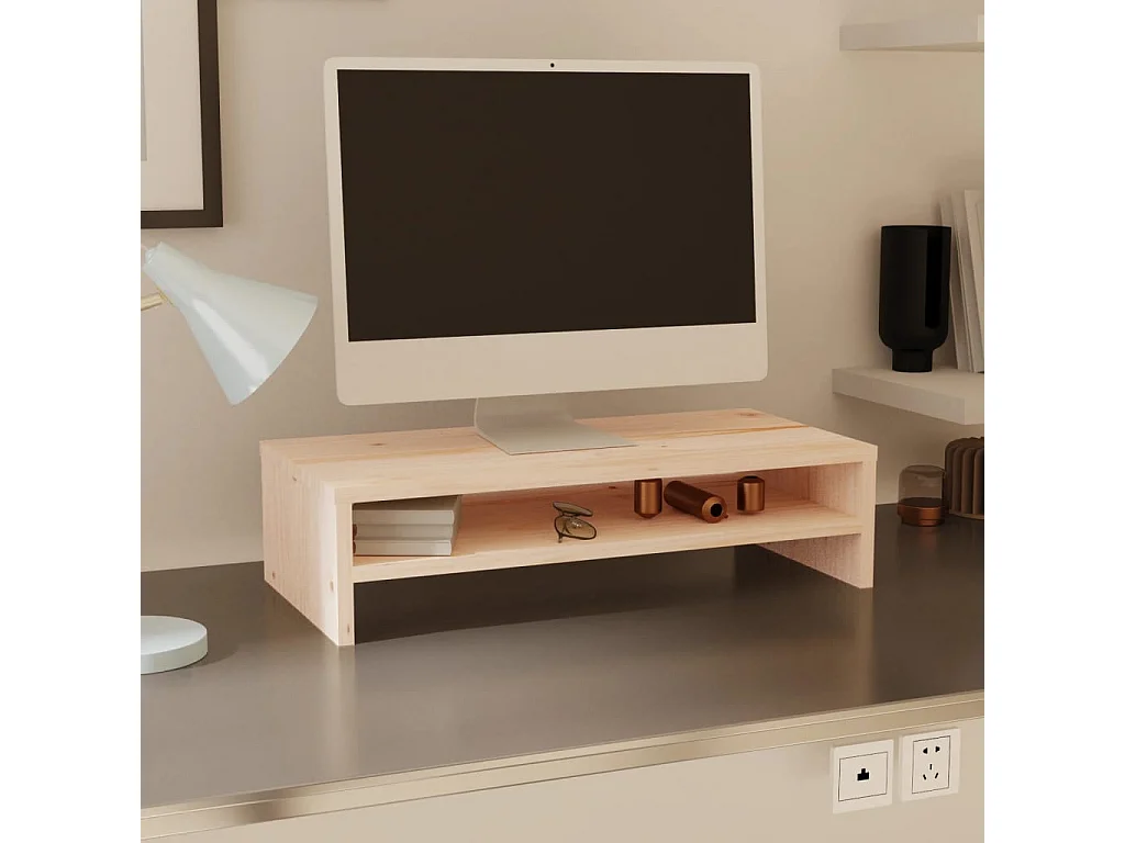 Prolenta Premium -  Soporte de monitor madera maciza de pino 50x24x13 cm