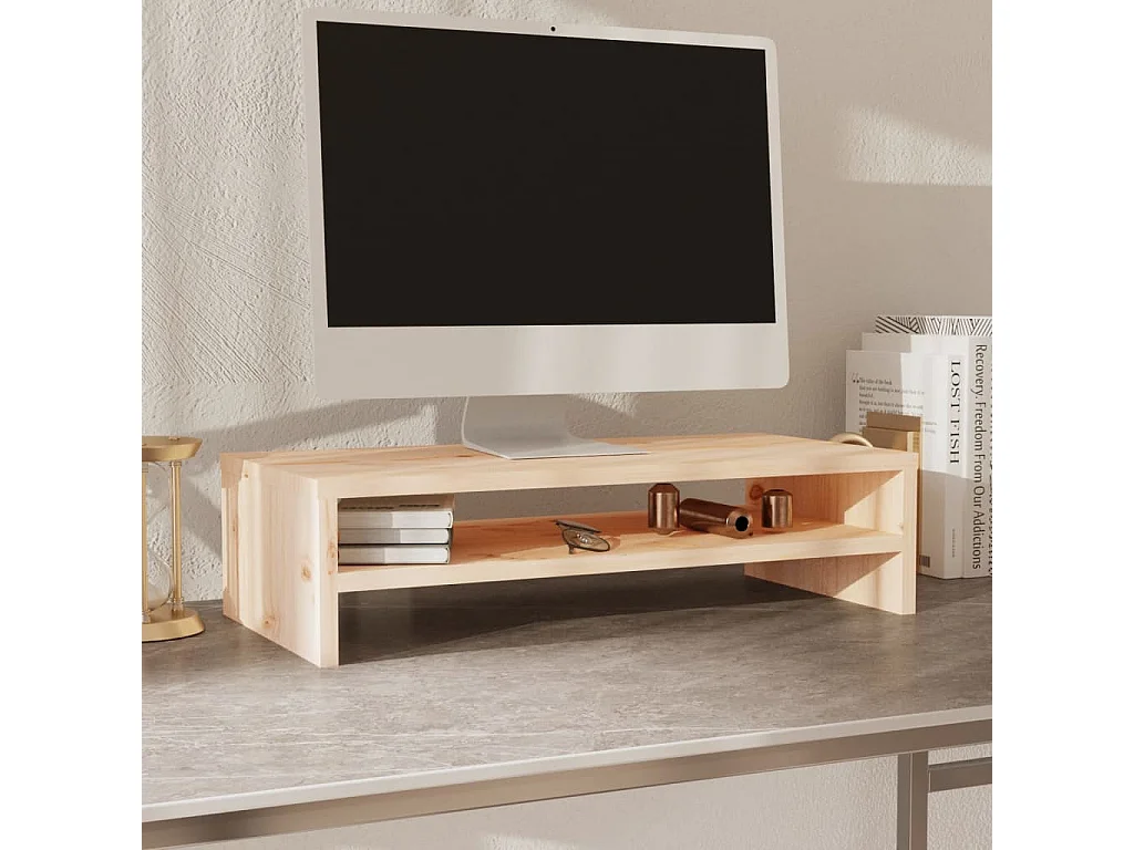 Prolenta Premium -  Soporte de monitor madera maciza de pino 50x24x13 cm