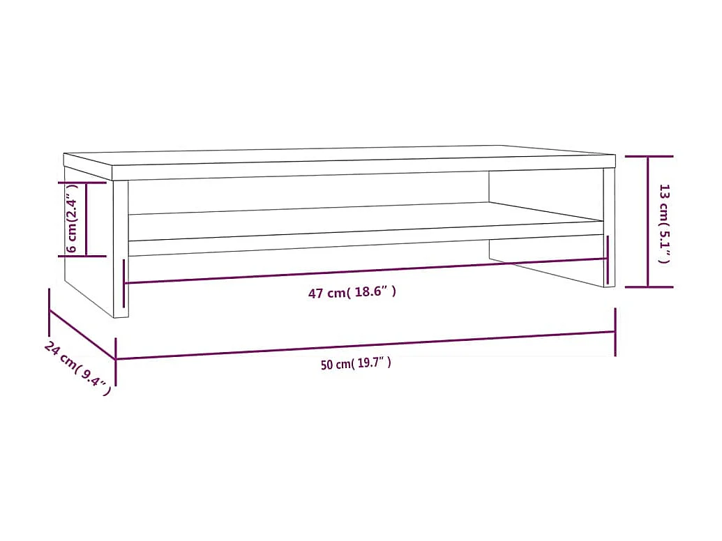 Prolenta Premium -  Soporte de monitor madera maciza de pino 50x24x13 cm