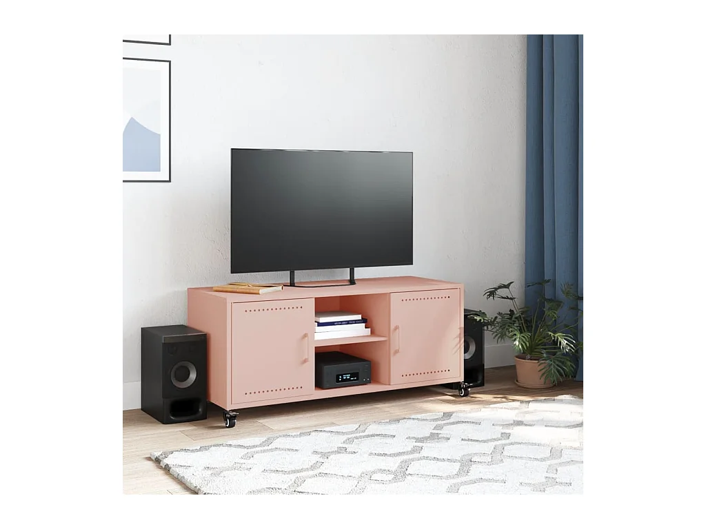 Cyprien  Meuble TV rose 100,5x39x43,5 cm acier