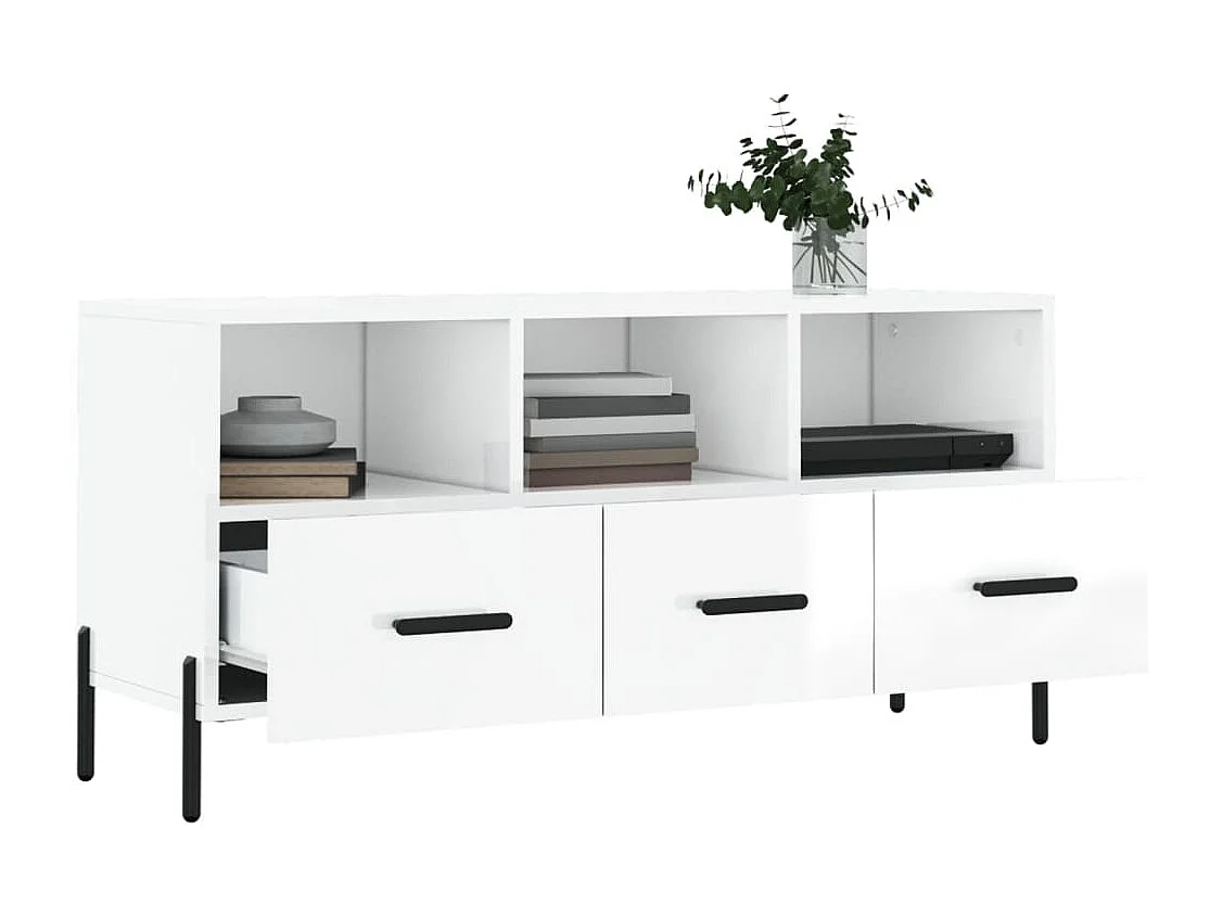 Abbeyfeale  Meuble TV Blanc brillant 102x36x50 cm Bois d'ingénierie