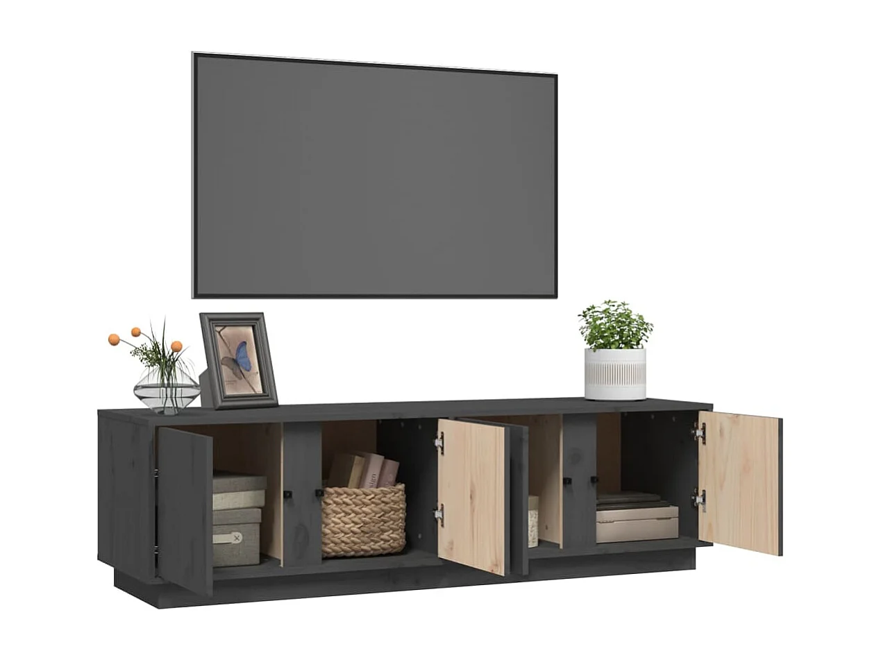 Tovis  Meuble TV Gris 140x40x40 cm Bois de pin massif