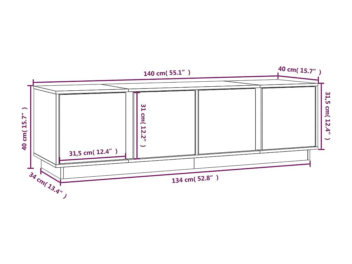 Tovis  Meuble TV Gris 140x40x40 cm Bois de pin massif