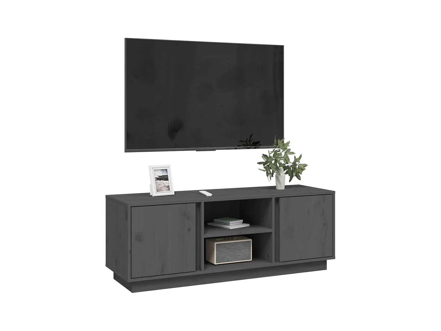 Arwen  Meuble TV Gris 110x35x40,5 cm Bois de pin massif