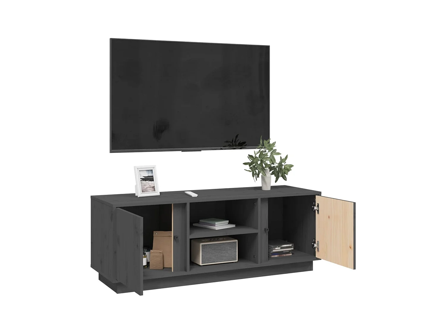 Arwen  Meuble TV Gris 110x35x40,5 cm Bois de pin massif