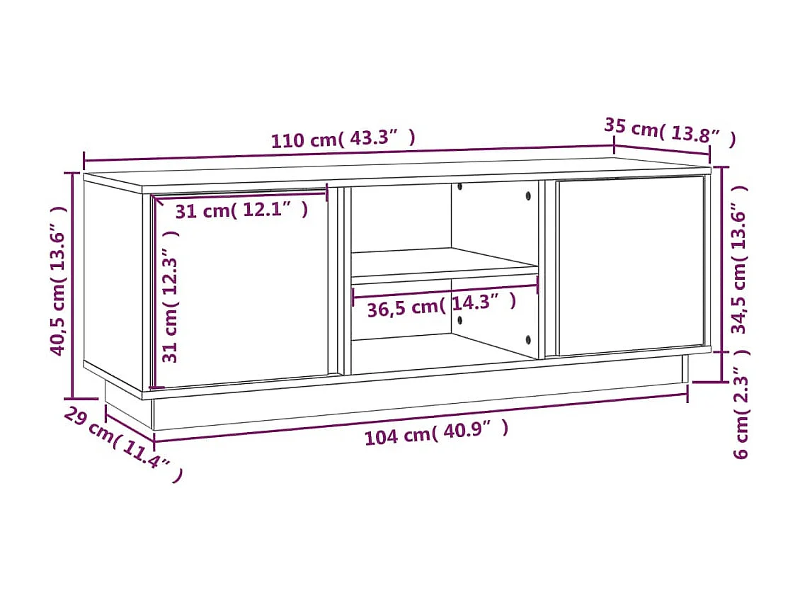 Arwen  Meuble TV Gris 110x35x40,5 cm Bois de pin massif