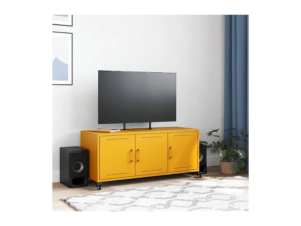 Tours  Meuble TV jaune moutarde 100,5x39x43,5 cm acier